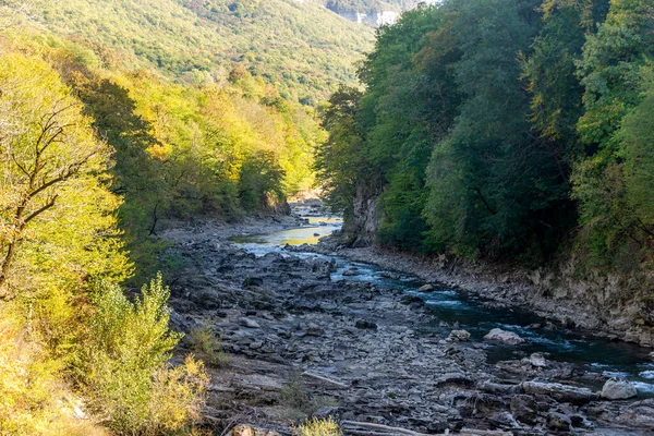 Τοπίο Ένα Βουνό Ποτάμι Ρέει Μέσα Από Φαράγγι — Φωτογραφία Αρχείου