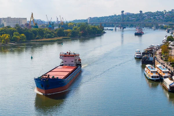 Large Cargo Ships Moves River Don Rostov Don Sunny Day — Stock Photo, Image