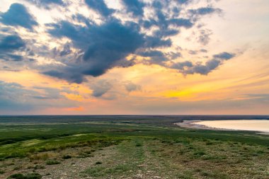 Salt Gölü Baskunchak. Astrakhan bölgesi. Rus manzarası