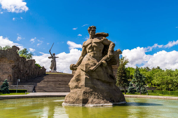 VOLGOGRAD, RUSSIA - 26 MAY 2019: Stand to Death monument on Mamayev Kurgan.