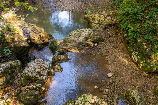 Pequeños Arroyos Que Son Fuente Del Río Una Pequeña Cascada —  Fotos de Stock