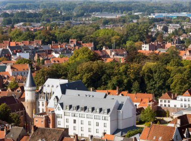 Belçika 'nın Bruges şehrinin kuş bakışı manzarası.