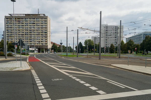 Vue Sur Ville Rue Moderne Avec Bâtiment Neuf Ville Dresde — Photo