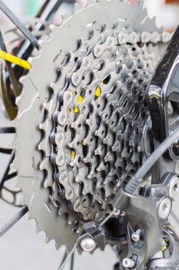 Spor bisiklet zinciri ve arka kaset. Özel baskı.