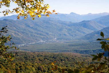 Ormanla kaplı dağların panoramik manzarası.