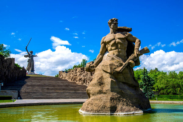 VOLGOGRAD, RUSSIA - 26 MAY 2019: Stand to Death monument on Mamayev Kurgan.