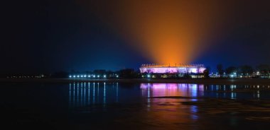Rusya, Rostov-on-Don, 24 Ocak 2018, Rostov Arena futbol stadyumu. 2018 FIFA Dünya Kupası stadyumu. Nightview aydınlatması.