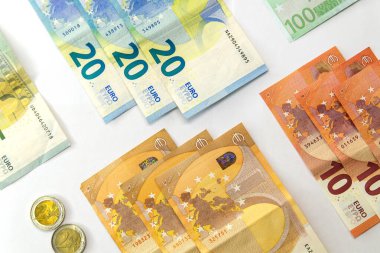 Avro parası. Bozuk para ve banknotlar. Para arkaplanı