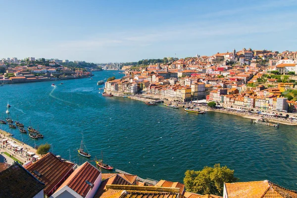 Porto Portugal Old Town Ribeira Aerial Promenade View Colorful Houses — Stock Photo, Image