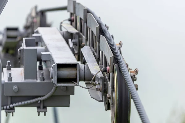 Cable car gear wheels. Rollers and pulleys of the ski lift