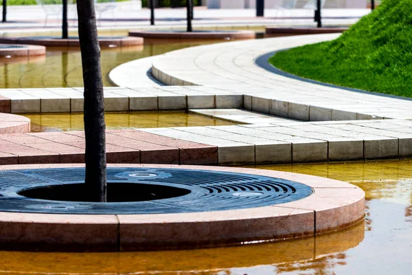 Una Passerella Pietra Snoda Attraverso Tranquillo Giardino — Foto Stock