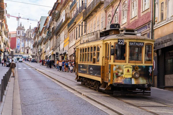 Oporto Portogallo Ottobre 2018 Tram Vintage Legno Nel Centro Oporto — Foto Stock