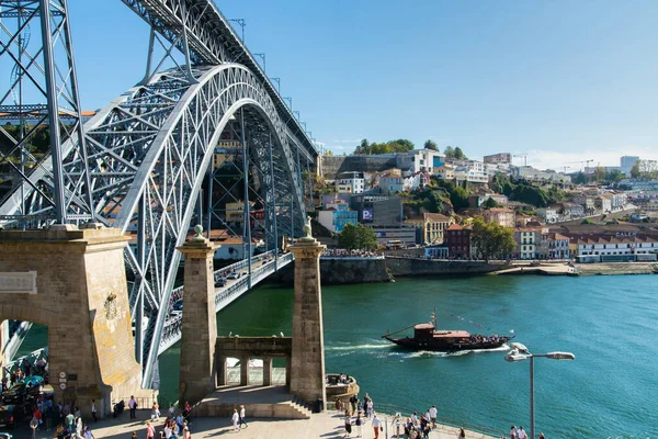 2018 View Middle Level Douro River Dom Luis Bridge Porto — 스톡 사진