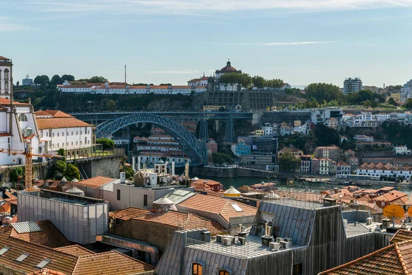 Повітряний Вид Будівель Дахами Червоної Черепиці Центрі Міста Порту Португалія — стокове фото