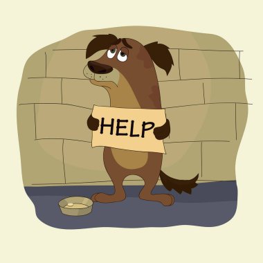 Köpek yardım istiyor. Vektör illüstrasyonu.