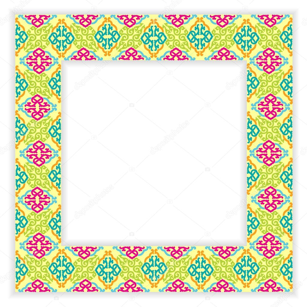 3d frame decorated with colored ornaments.