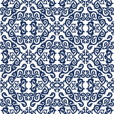 Mavi sorunsuz süsleme, beyaz arka plan.