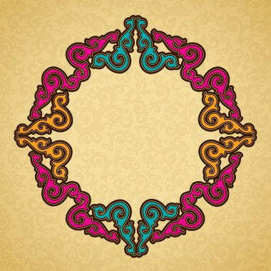 Colored, round frame. Golden background. clipart