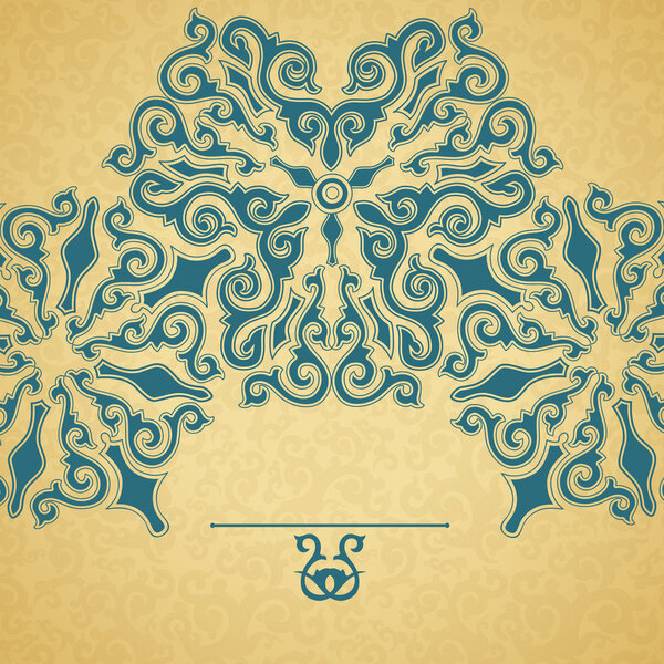 Blue ornament, gold background.