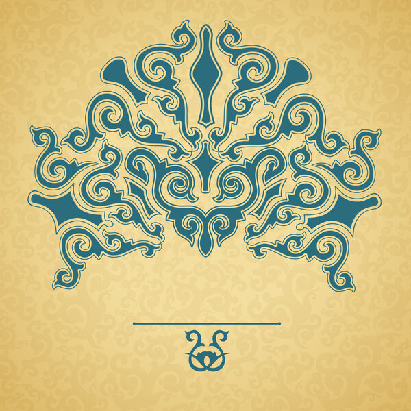 Blue ornament, gold background.