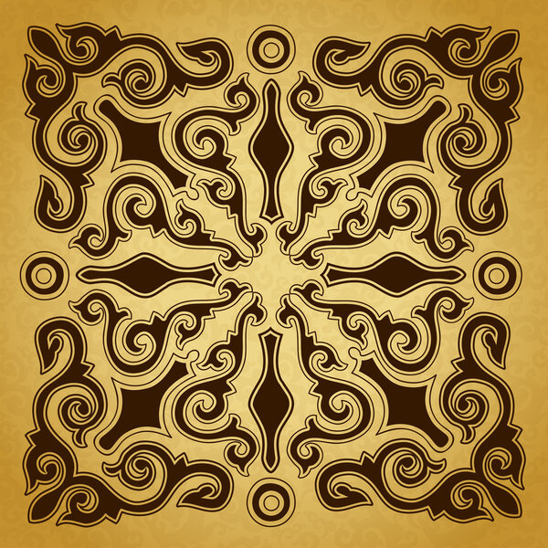Brown ornament gold background.