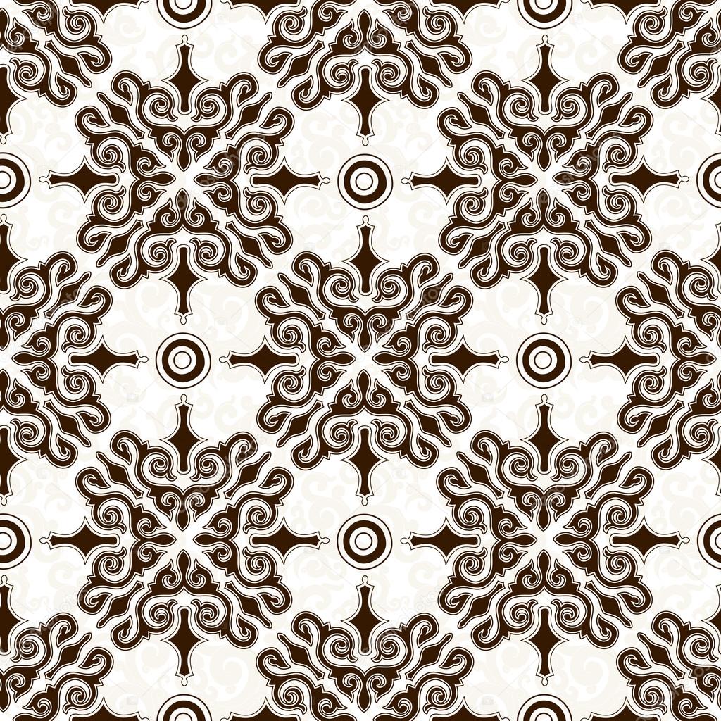 Brown seamless ornament, white background.