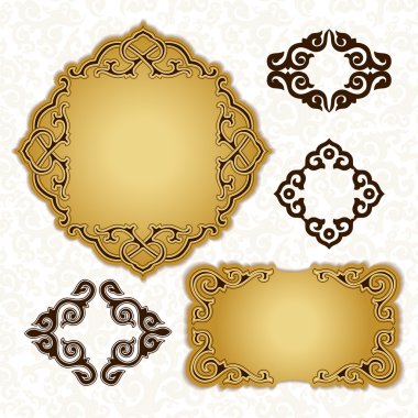 Golden plate with decorative elements. clipart