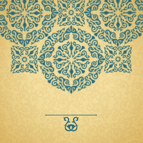 Blue ornament, gold background.