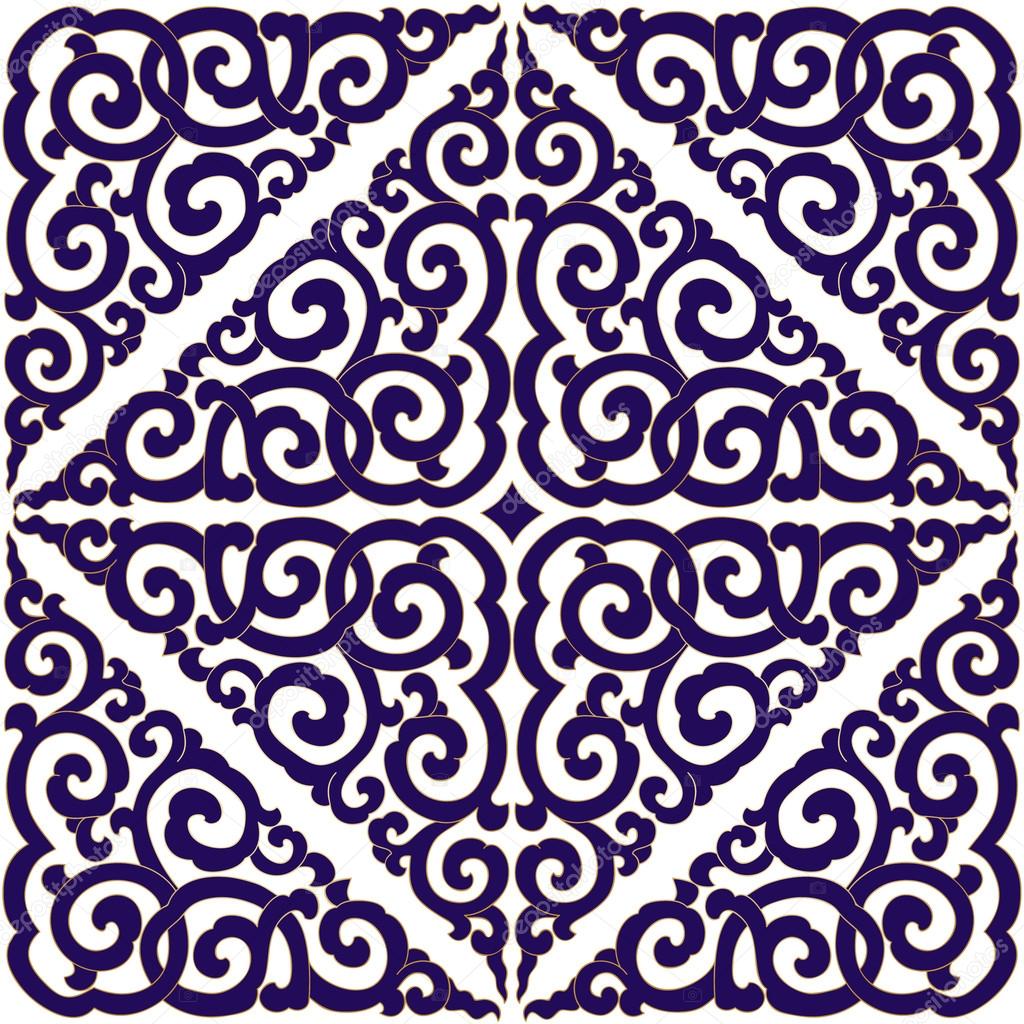 Blue ornament, white background.