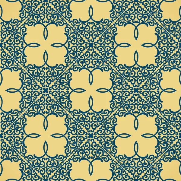 Ornamento sem costura azul, fundo dourado . — Vetor de Stock