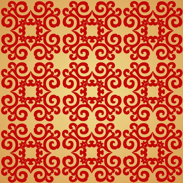 Goldener Hintergrund, rotes nahtloses Muster. — Stockvektor