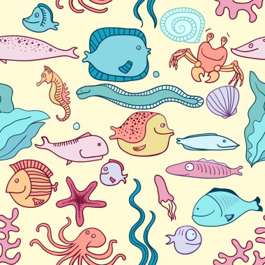 Sorunsuz imkanı, arka plan, balıklar. Vektör çizim.