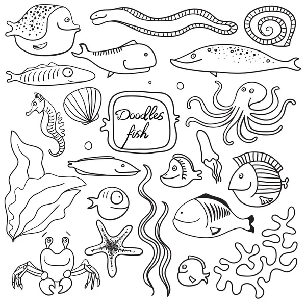 Peces Doodles. Dibujo vectorial . — Archivo Imágenes Vectoriales