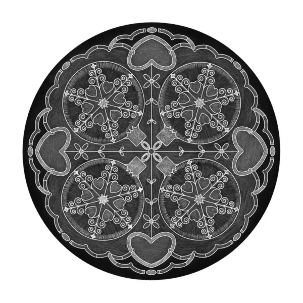 Buntstift Effekte Weihnachtsthema Mandala Illustration Schwarz Weiß Und Grau Weihnachtskugel — Stockfoto