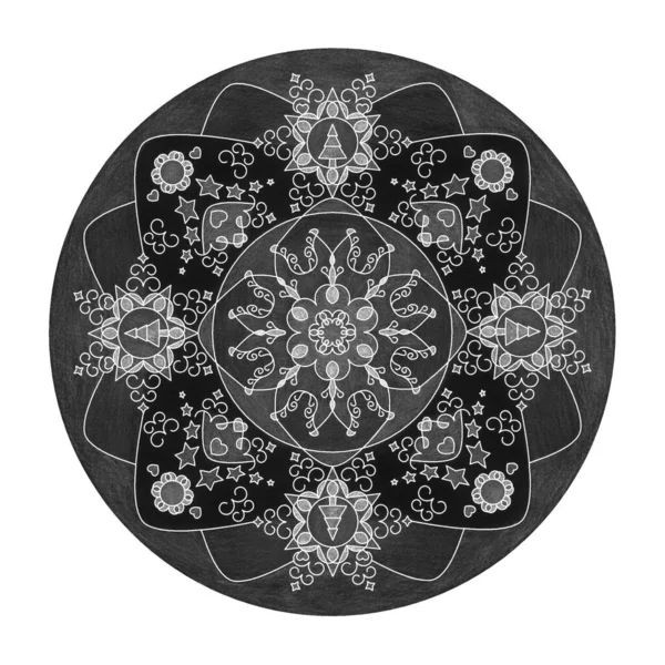Kolorowe Efekty Ołówka Temat Świąt Mandala Ilustracja Czarny Biały Szary — Zdjęcie stockowe