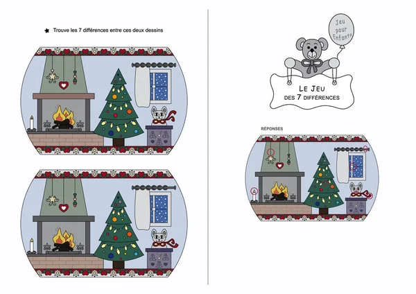 Jeu Des Sept Différences Jeu Pour Les Enfants Thème Noël — Image vectorielle