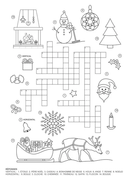 Cruciverba Questo Gioco Cruciverba Tema Natale Bambini Gioco Colorazione Pagina — Vettoriale Stock