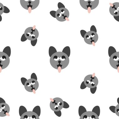 Kusursuz desen. Gri başlı kediler dillerini çıkarıyorlar. Komik ve sevimli. Çizim vektörü. Şeffaf arkaplan.