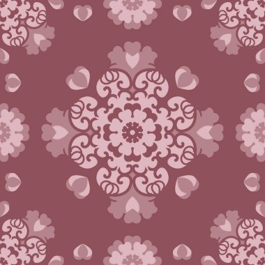 Kusursuz desenli gül ağacı rengi ve Pastel Pembesi. Güzel kalpler. Vektör.
