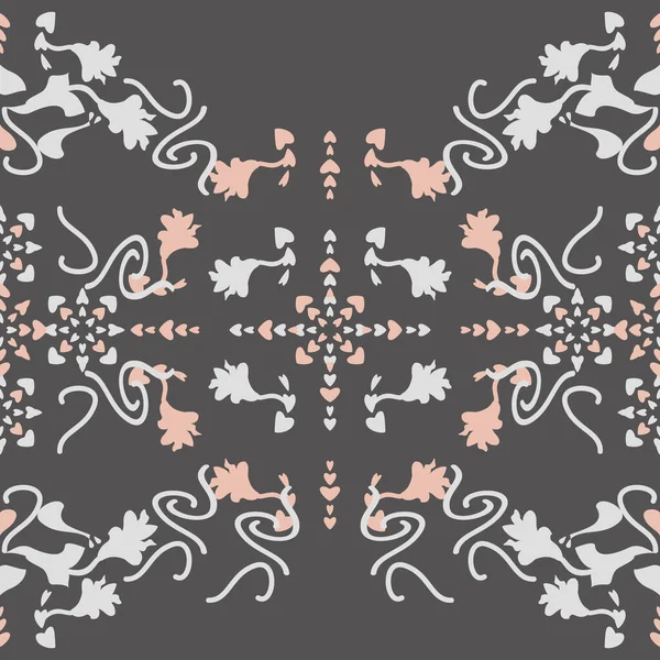 Zambak çiçekli ve kalpli kusursuz desenli bir çiçek. Gri ve pastel turuncu. Vektör.