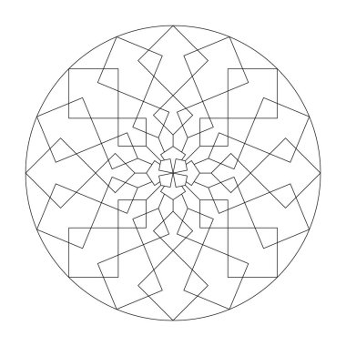 Mandala boyama sayfası. Soyut ve geometrik. Sanat Terapisi. Stres önleyici. Vektör illüstrasyonu siyah ve beyaz.