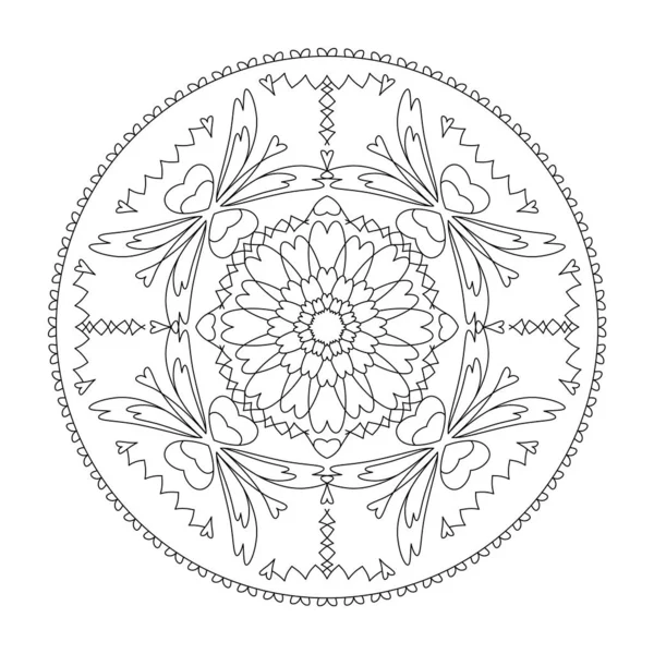 Mandala Des Cœurs Tendus Coloriage Stress Illustration Vectorielle Noir Blanc — Image vectorielle