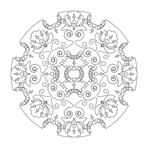 Mandala Avec Des Cœurs Des Croix Coloriage Stress Thérapie Artistique — Image vectorielle