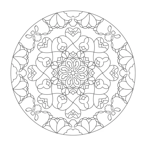 Mandala Corações Página Coloração Stress Art Therapy Ilustração Vetorial Preto —  Vetores de Stock