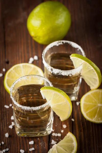 Makro Fokus Foto Skott Gyllene Mexikanska Tequila Med Lime Och — Stockfoto