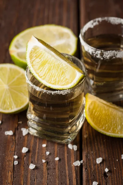 Makro Fokus Foto Skott Gyllene Mexikanska Tequila Med Lime Och — Stockfoto