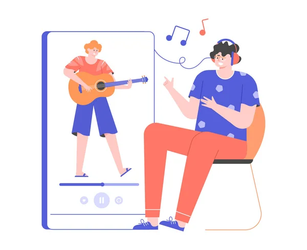 El hombre escucha música clásica desde un smartphone. — Vector de stock