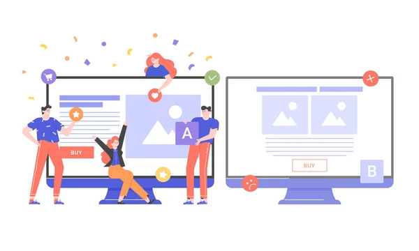 Deux moniteurs avec un design web de page de renvoi sur les écrans. — Image vectorielle
