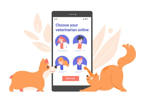 Sito web della clinica veterinaria su smartphonedisplay. Medici per animali domestici online. — Vettoriale Stock