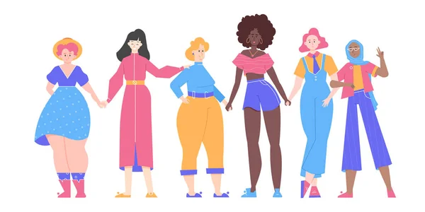 Grupo de meninas de diferentes nacionalidades. Comunidade multirracial. —  Vetores de Stock